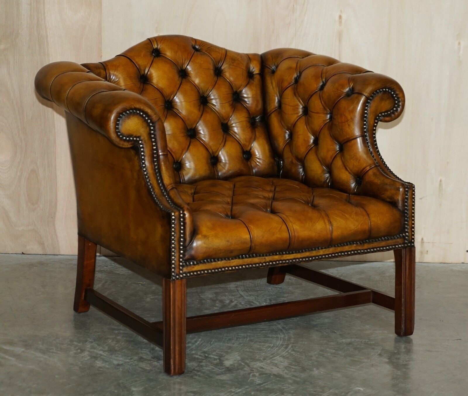 Antique Restored Brown Leather Chesterfield Library Armchairs Sofa Stool Suite photo for sale