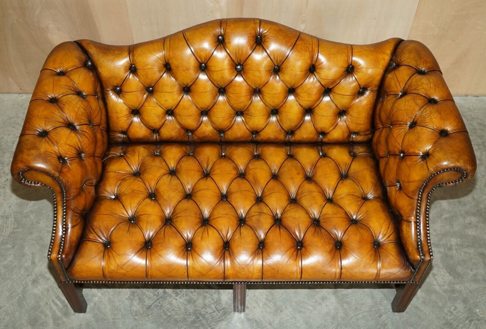photo for sale Antique Restored Brown Leather Chesterfield Library Armchairs Sofa Stool Suite