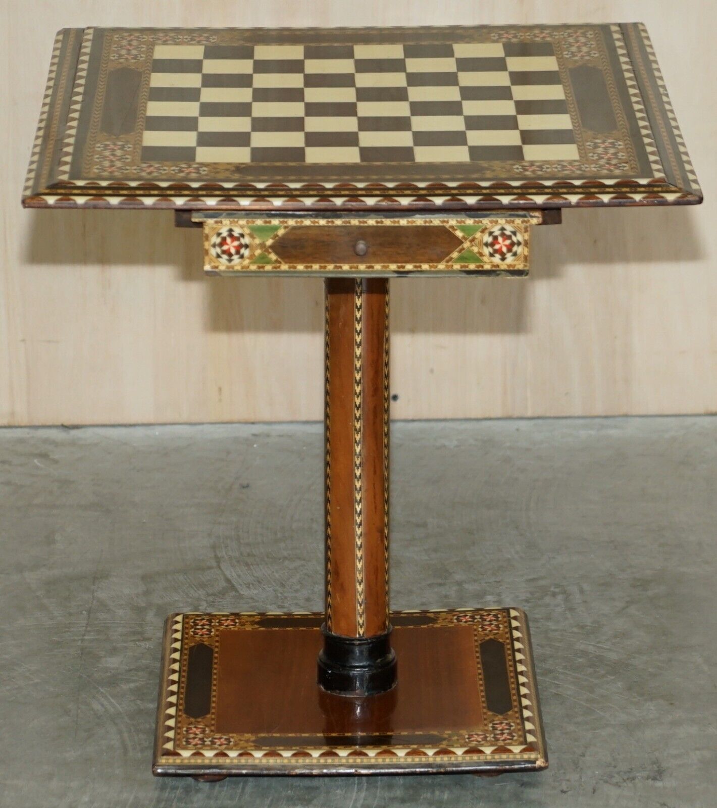 Stunning Antique Anglo Indian Circa 1920 Chess Board Games Table Twin Drawers photo for sale