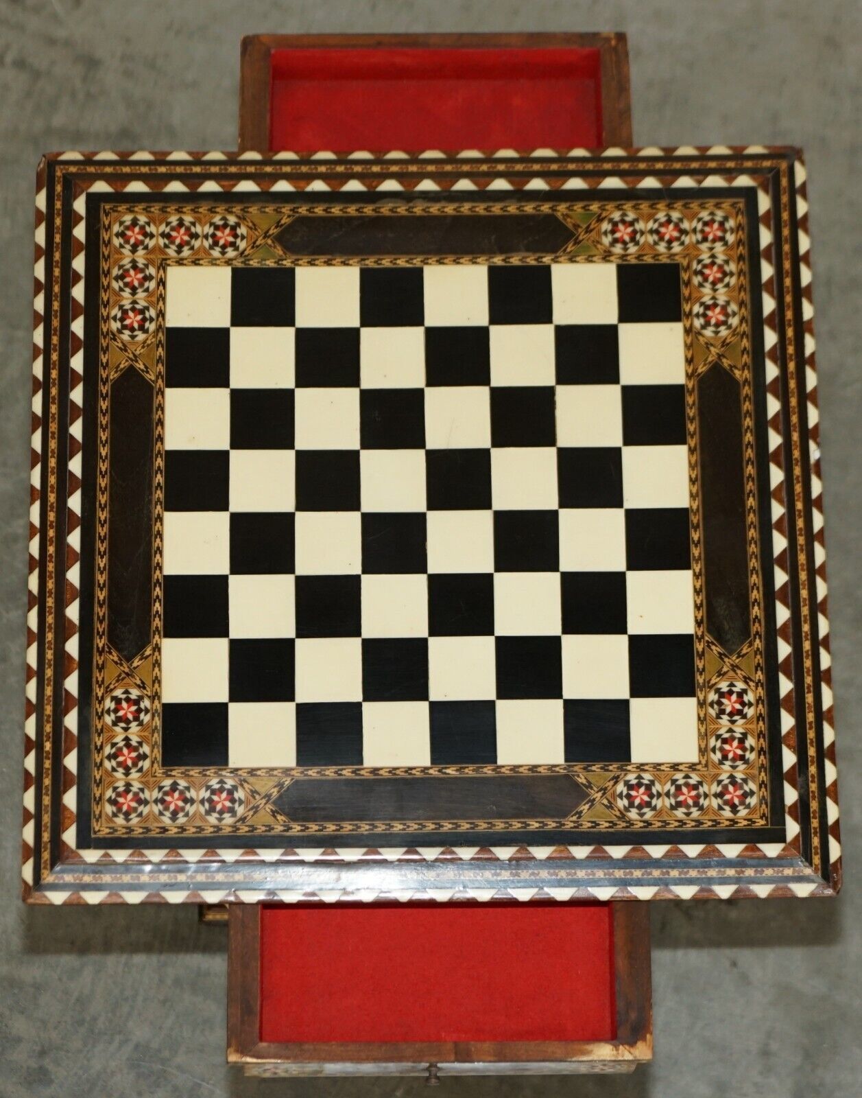 Furniture Stunning Antique Anglo Indian Circa 1920 Chess Board Games Table Twin Drawers photo