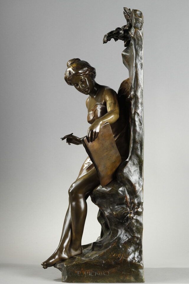 Sculpture Memoria In Patinated Bronze Signed Emile Louis Picault Late 19th Century photo vinterior