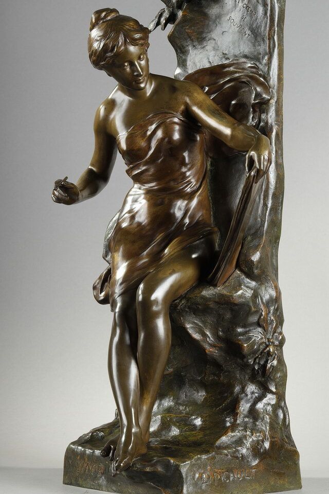 Sculpture Memoria In Patinated Bronze Signed Emile Louis Picault Late 19th Century photo vintage