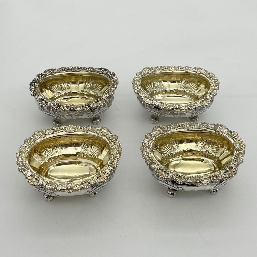 Early 19th Century Antique George IV Silver Set Four Salts London 1823 Joseph Angell