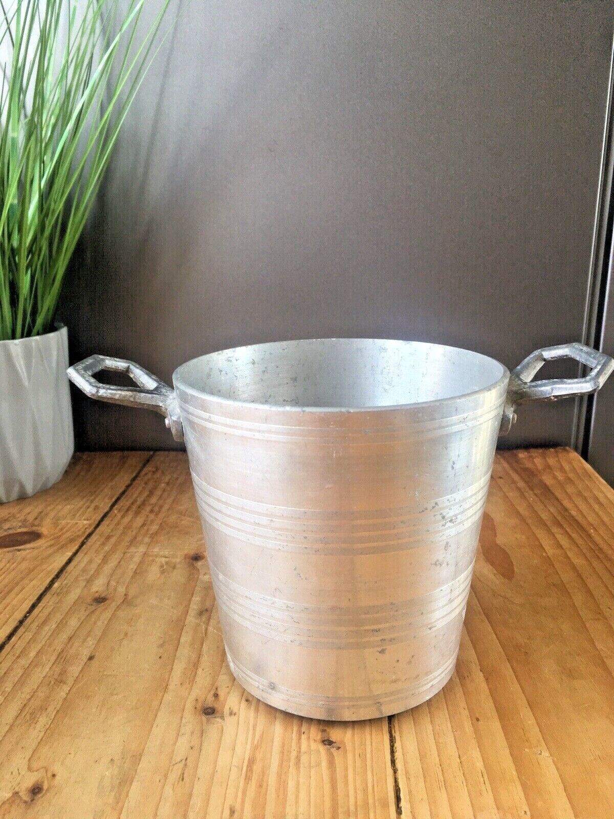 Small Art Deco Banded Aluminium Champagne Wine Bottle Ice Bucket Cooler Bar Item photo for sale