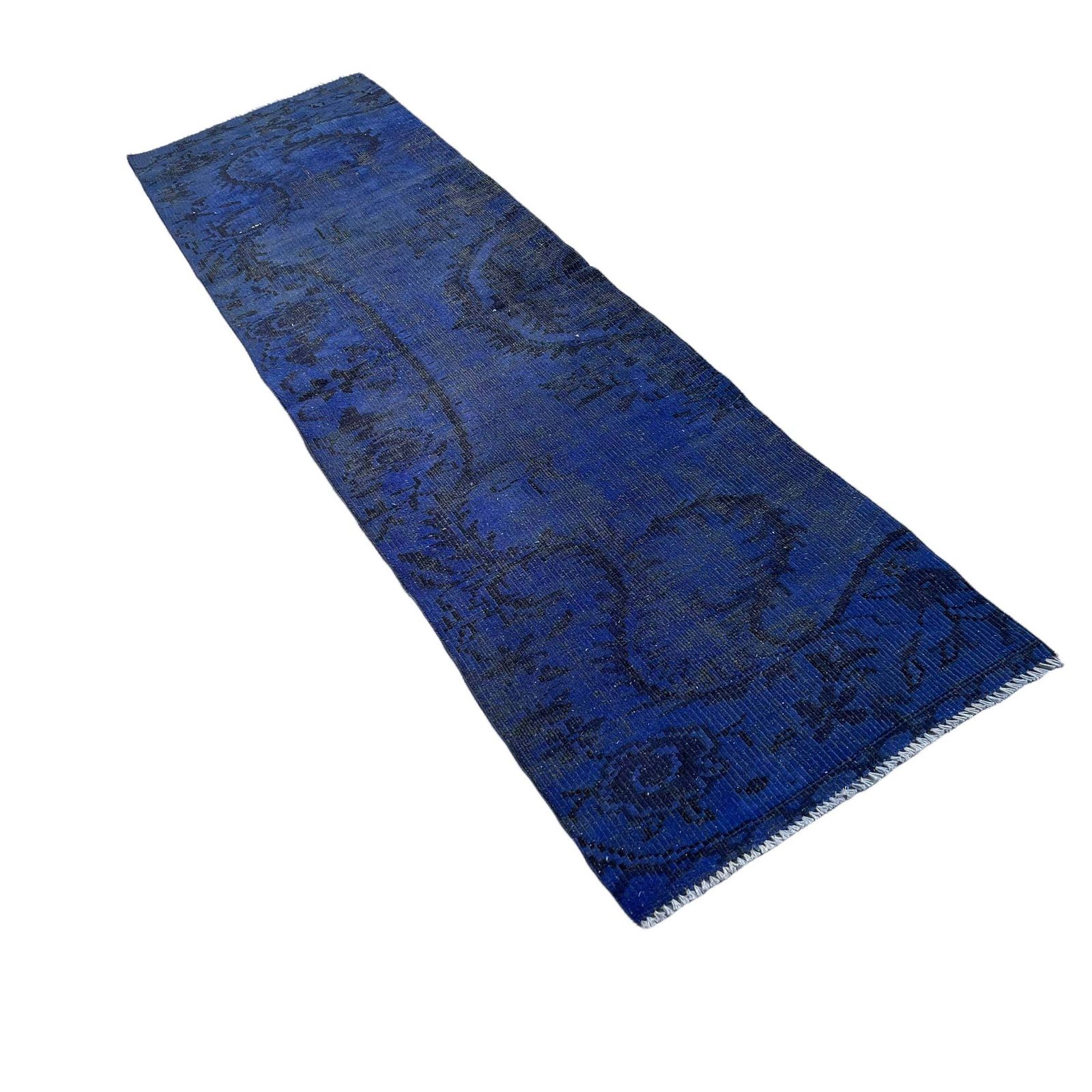 Distressed Turkish Narrow Runner 253 X 73 Cm Wool Vintage Rug Runner, Overdyed Blue Rug Runner photo buy