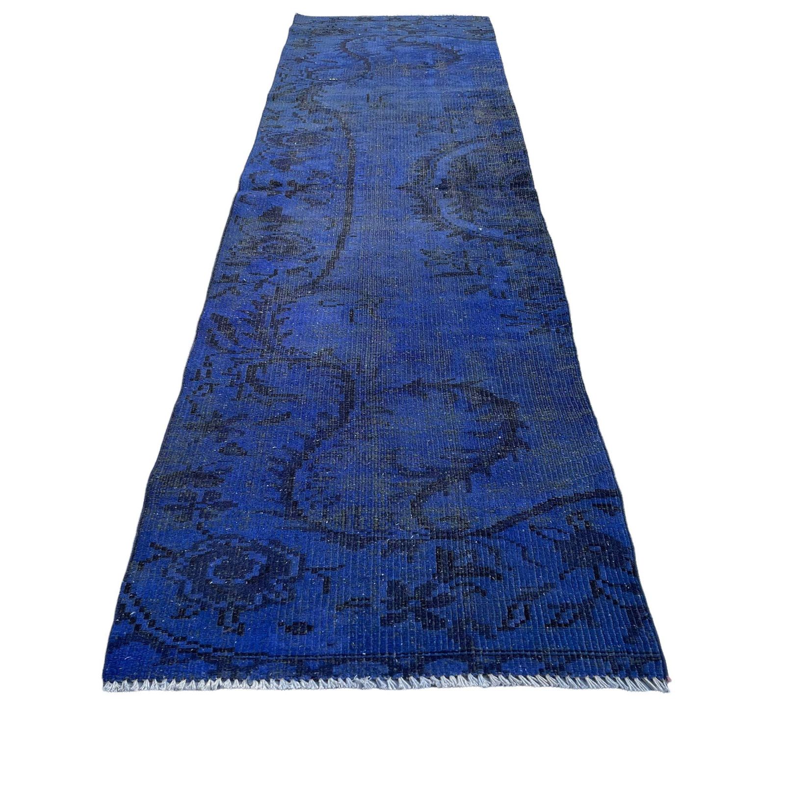 Distressed Turkish Narrow Runner 253 X 73 Cm Wool Vintage Rug Runner, Overdyed Blue Rug Runner photo vintage