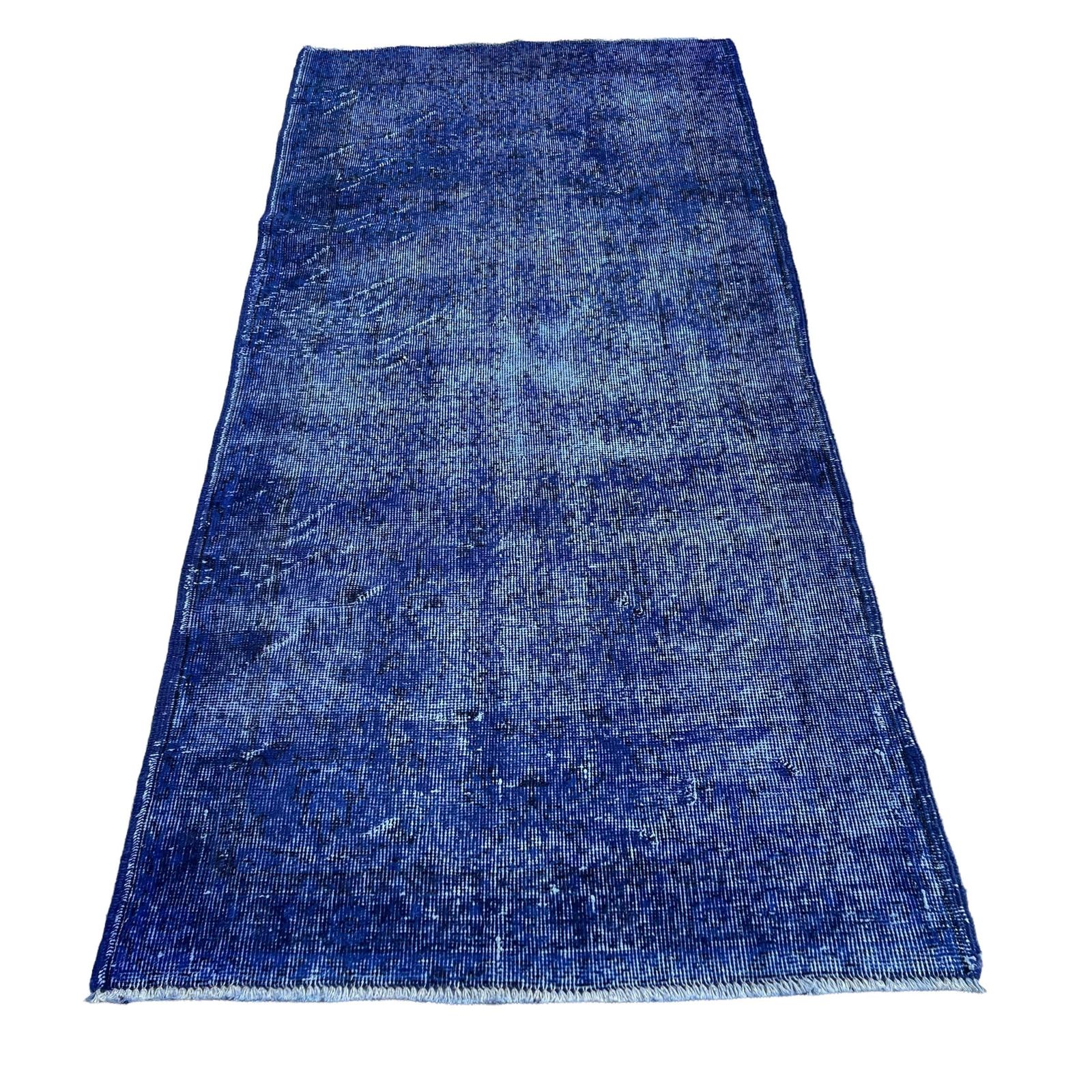 photo for sale Distressed Turkish Rug 200 X 95 Cm Wool Vintage Rug, Overdyed Blue Rug Runner