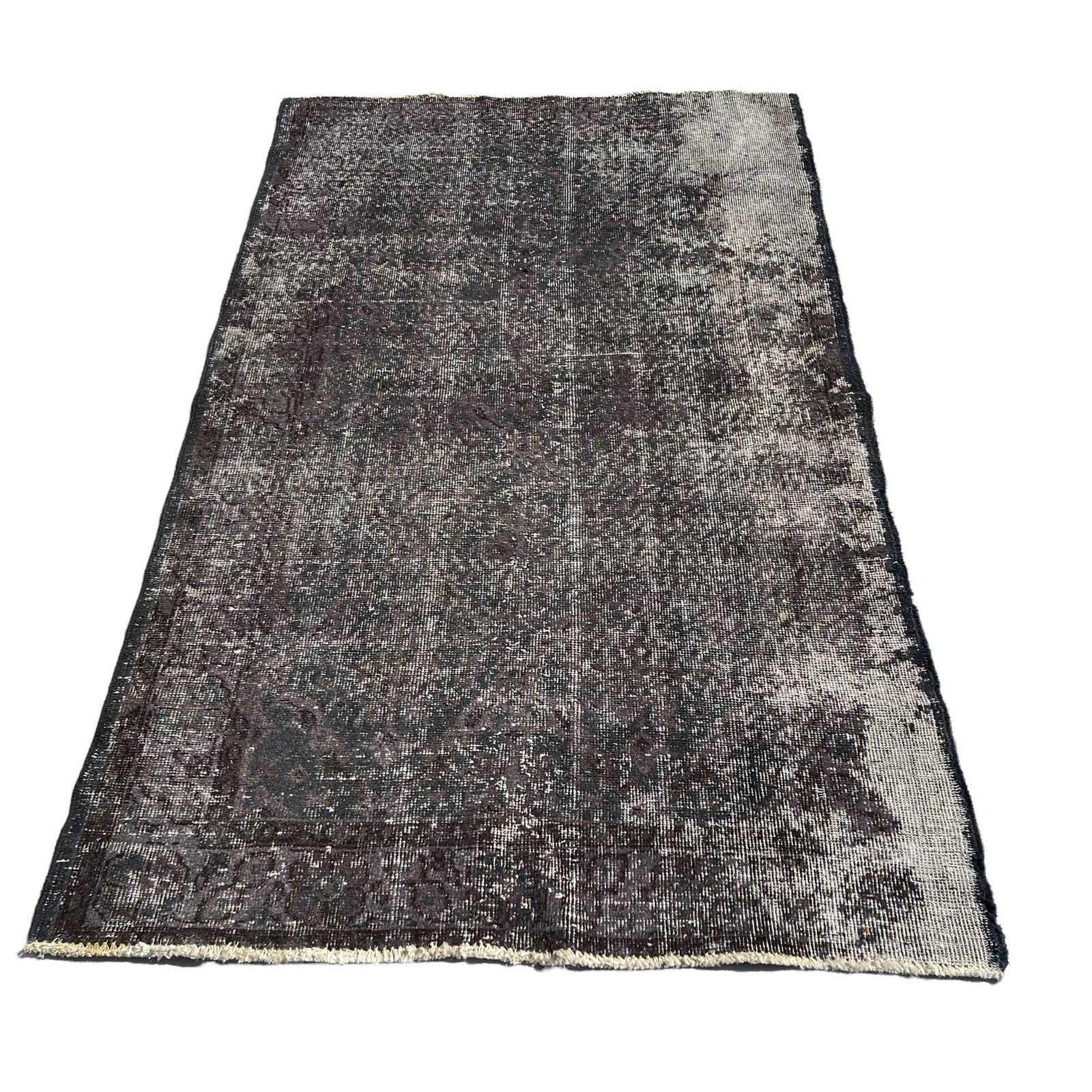 Distressed Turkish Rug 194 X 117 Cm Wool Vintage Rug, Over Dyed Gray