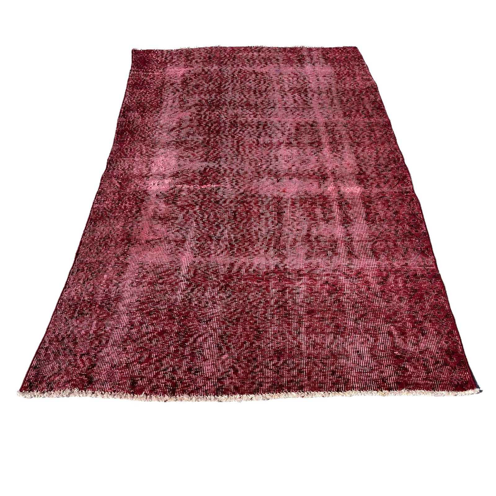 Distressed Turkish Rug 196 X 110 Cm Wool Vintage Rug, Over Dyed Red Carpet