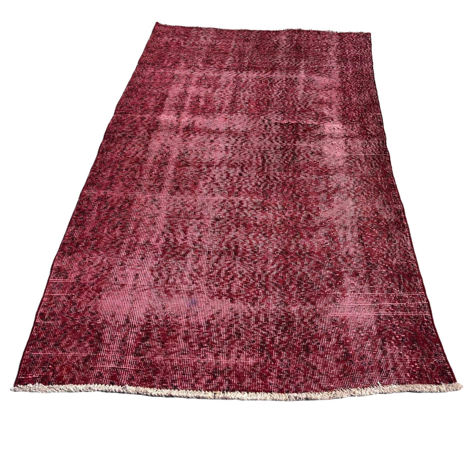 Distressed Turkish Rug 196 X 110 Cm Wool Vintage Rug, Over Dyed Red Carpet photo buy