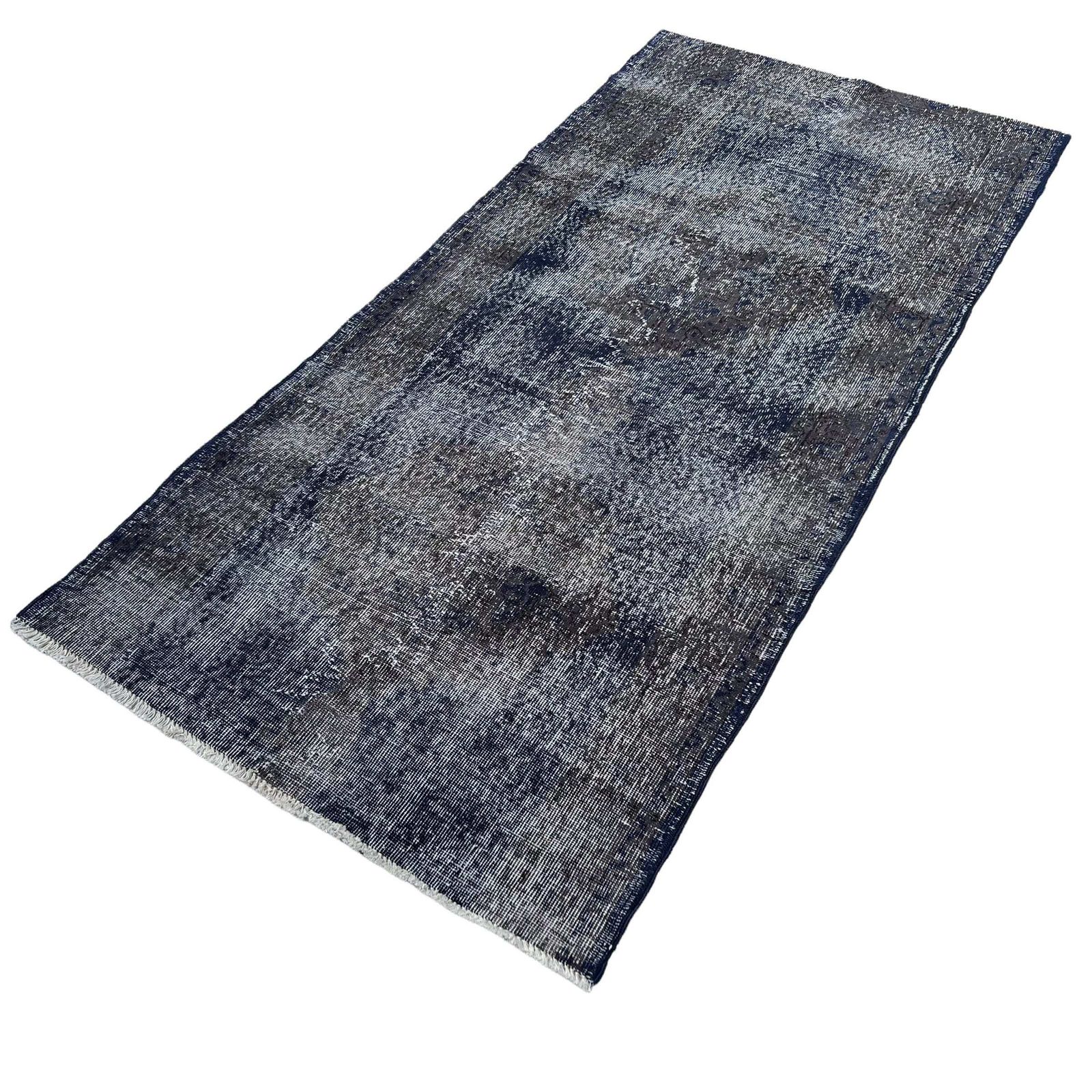 Distressed Turkish Narrow Runner 205 X 96 Cm Wool Vintage Rug, Over Dyed Blue Black photo vintage