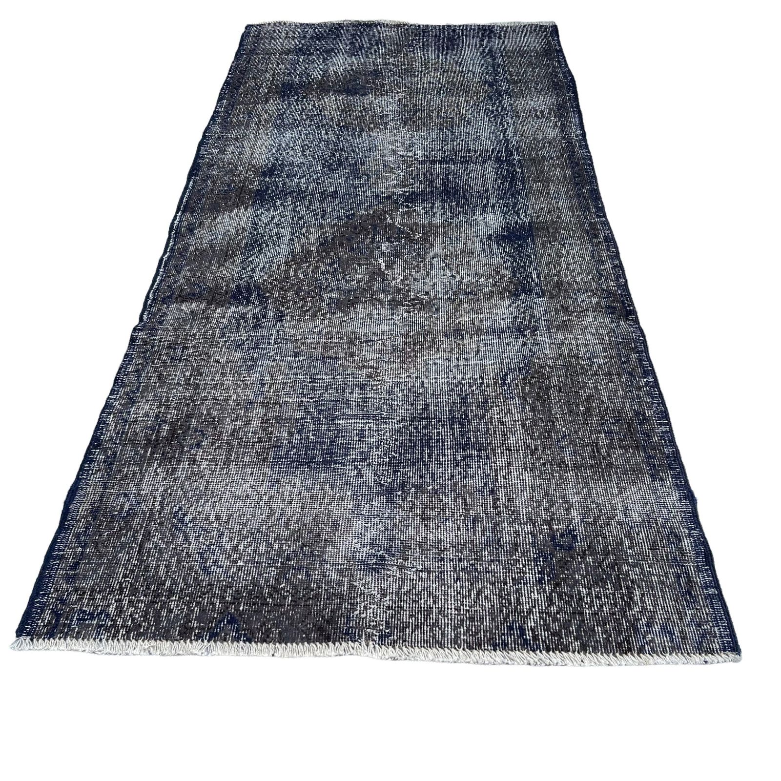 photo for sale Distressed Turkish Narrow Runner 205 X 96 Cm Wool Vintage Rug, Over Dyed Blue Black
