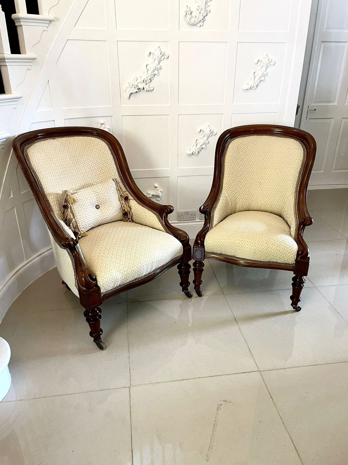Unusual Pair Of Antique Quality Mahogany Armchairs