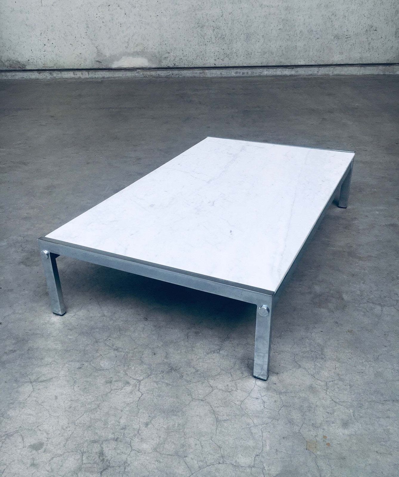 photo furniture Postmodern Design Carrara Marble Low Coffee Table, Italy 1970's