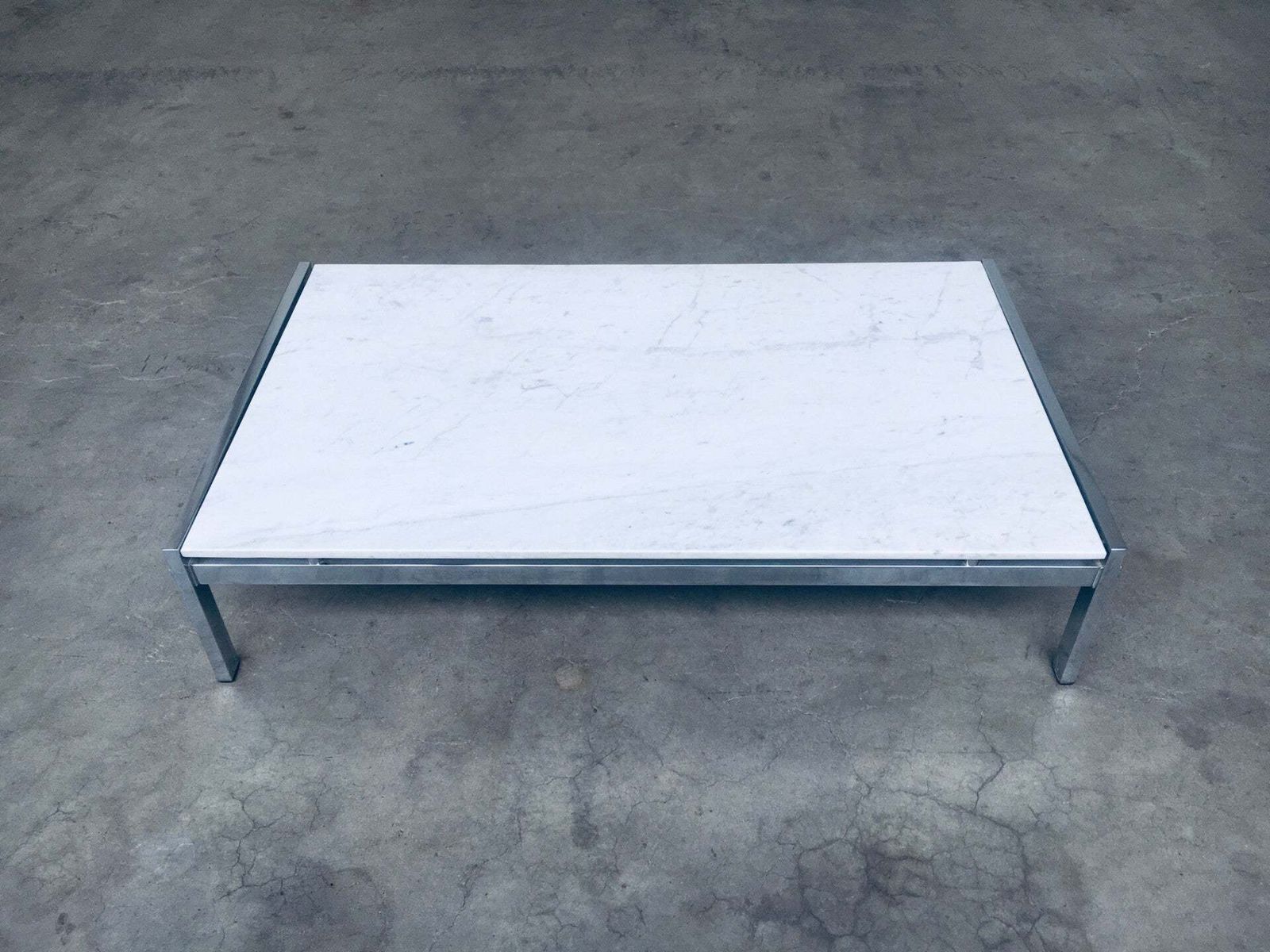 Furniture Postmodern Design Carrara Marble Low Coffee Table, Italy 1970's photo