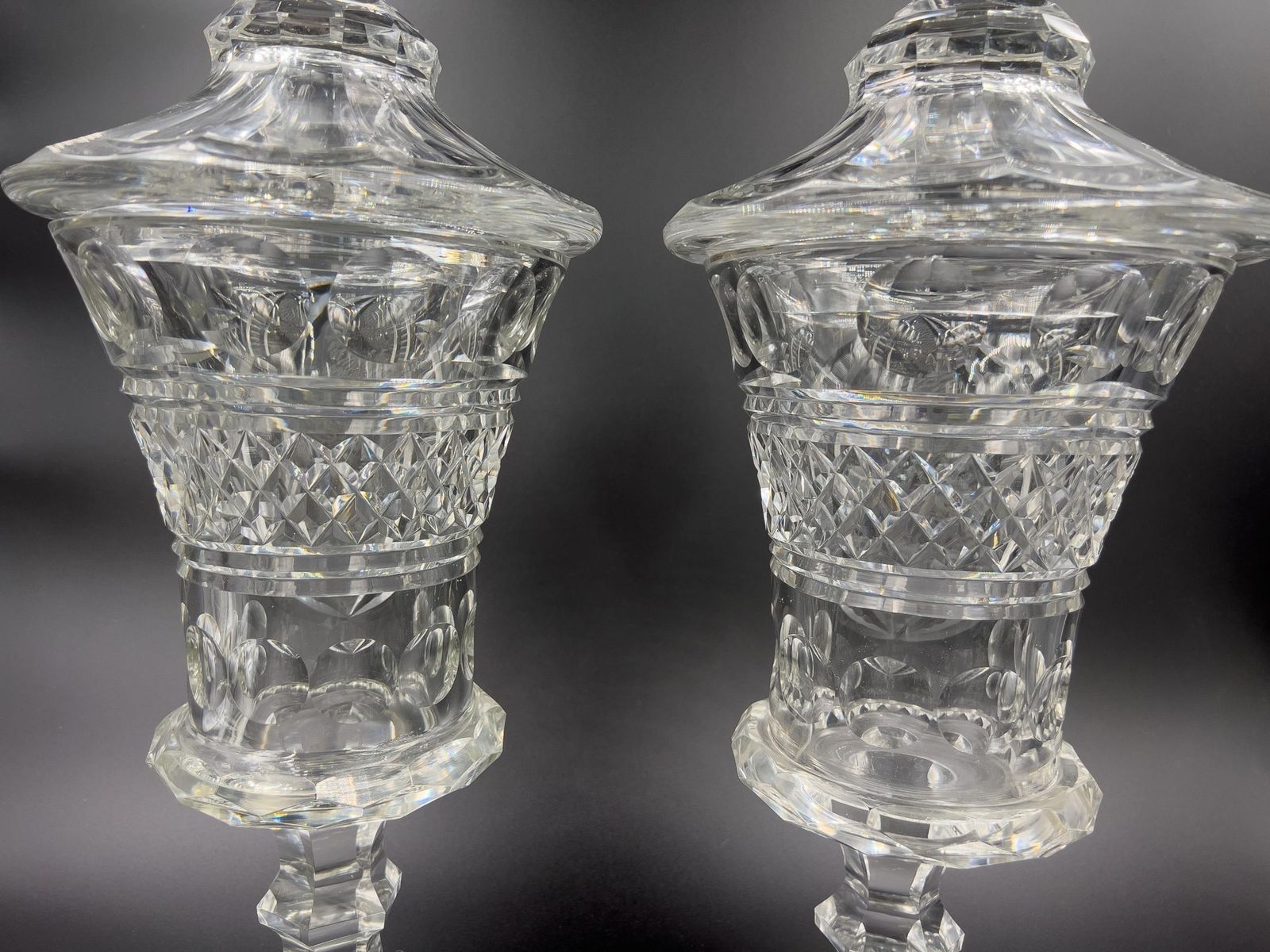 A Fine Pair Of Bohemian Cut And Etched Lidded Glass Vases, Late 19th/Early 20th Century photo buy