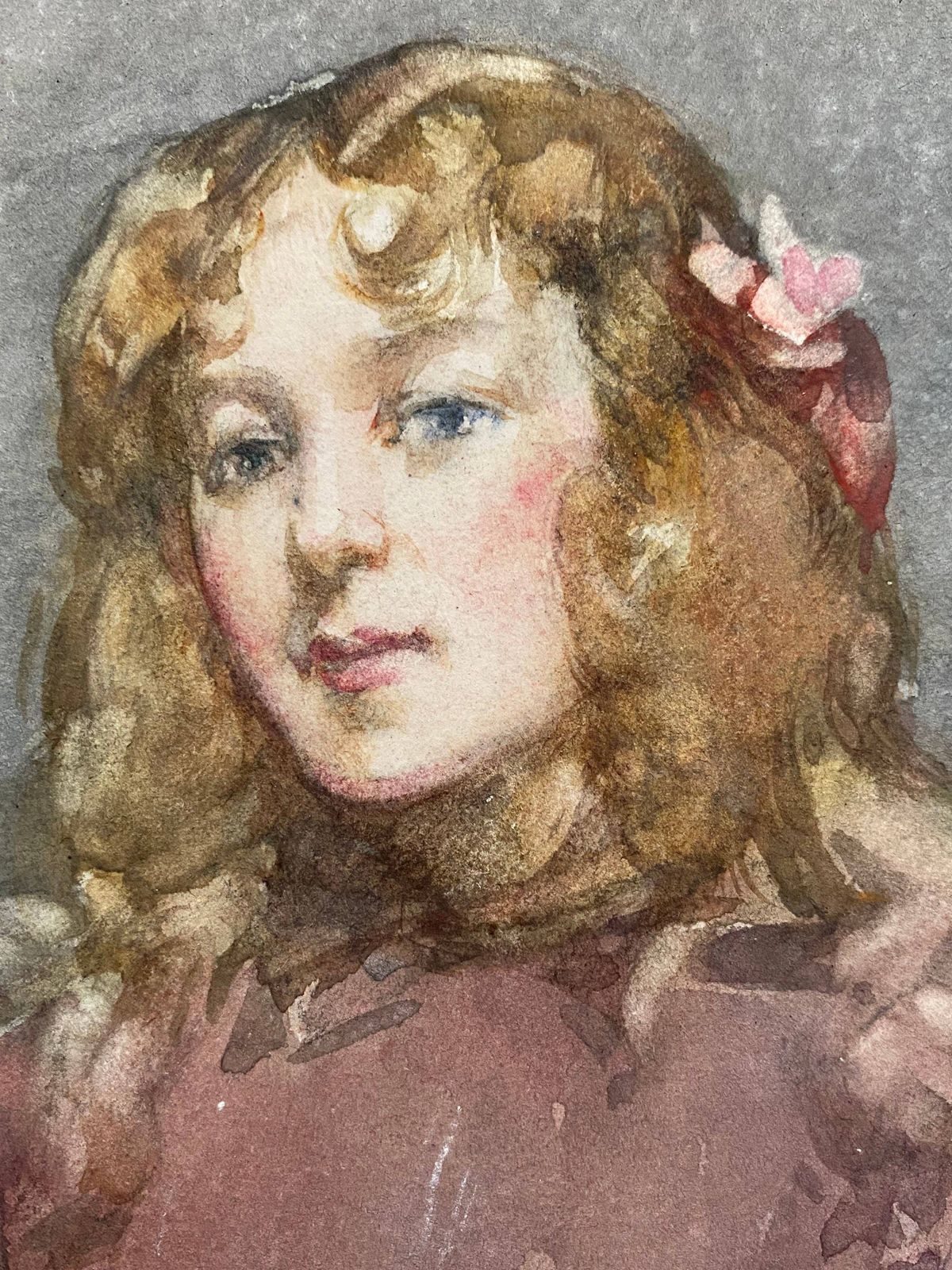 Robert Hope [1869 1936] Scottish Artist Rsa, Watercolour On Card Of Young Girl. photo furniture