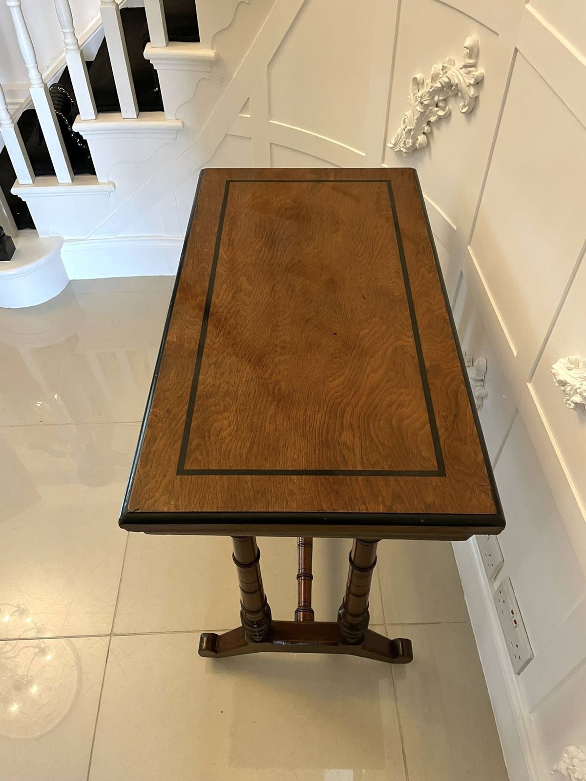 photo furniture Antique Quality Oak And Ebony Fold Over Card Table