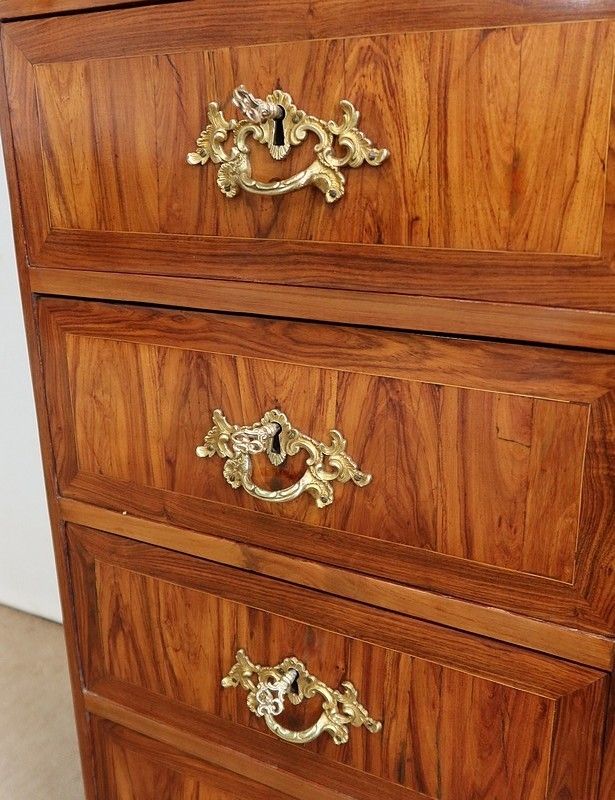photo furniture Small Chiffonier In Wooden Veneer, Stamped Boudin, Transition Period Louis XIV / Louis XV – 1760