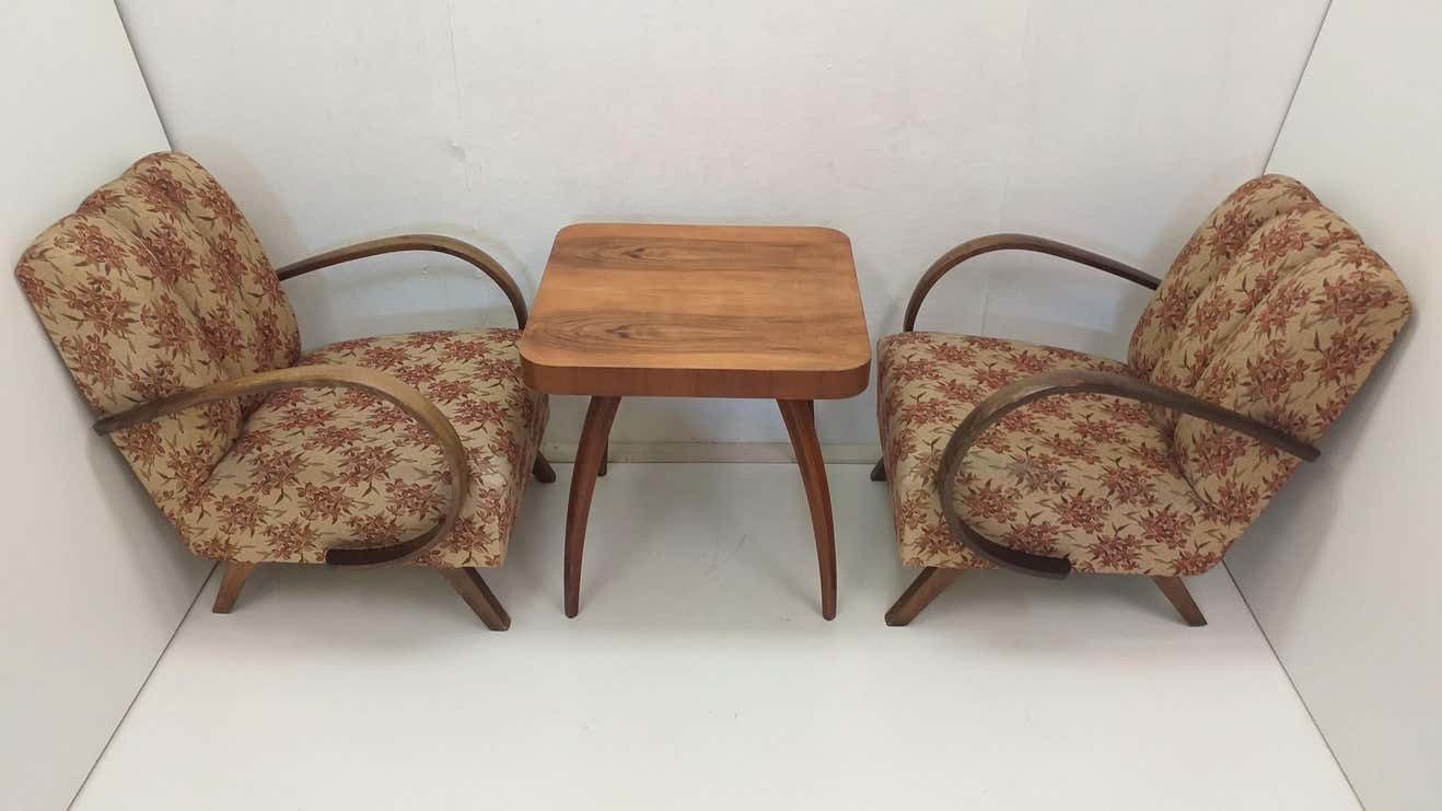 Set Of 2 Armchairs Halabala And Coffee Table For Up Závody Czechoslovakia photo for sale