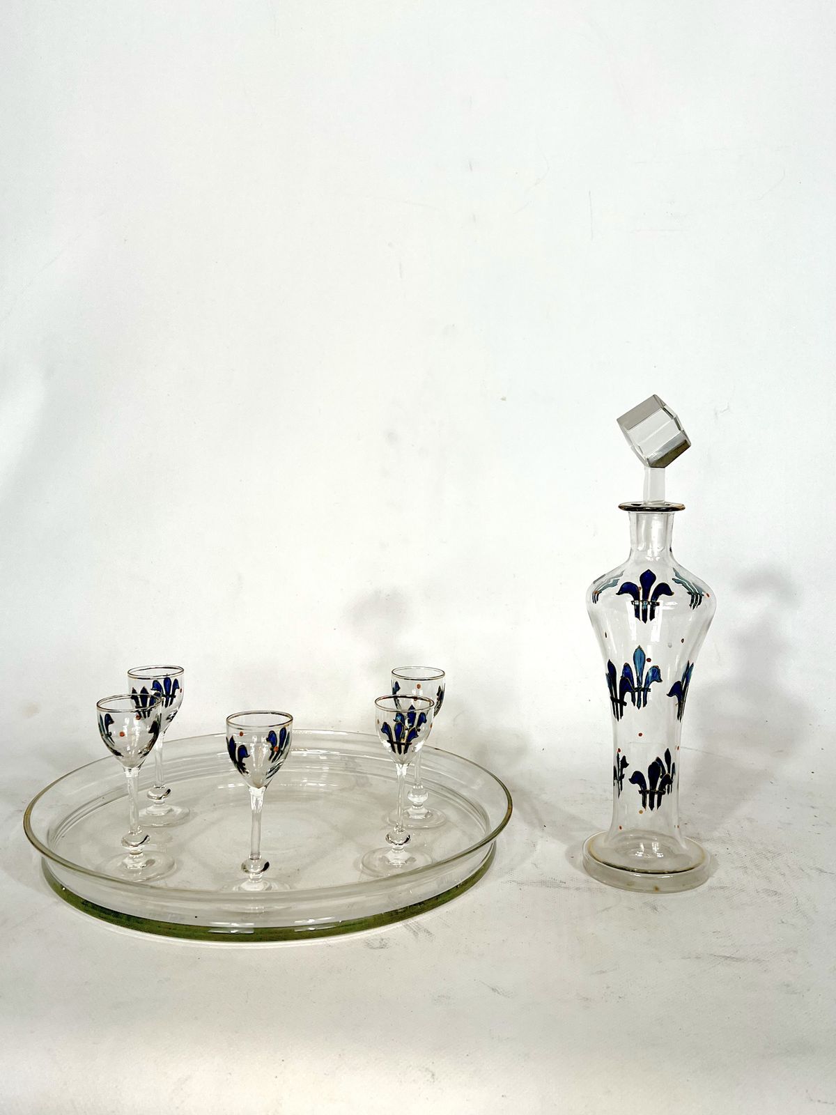 708.5 Italian Art Nouveau Glass Liquor Set From 1920s photo