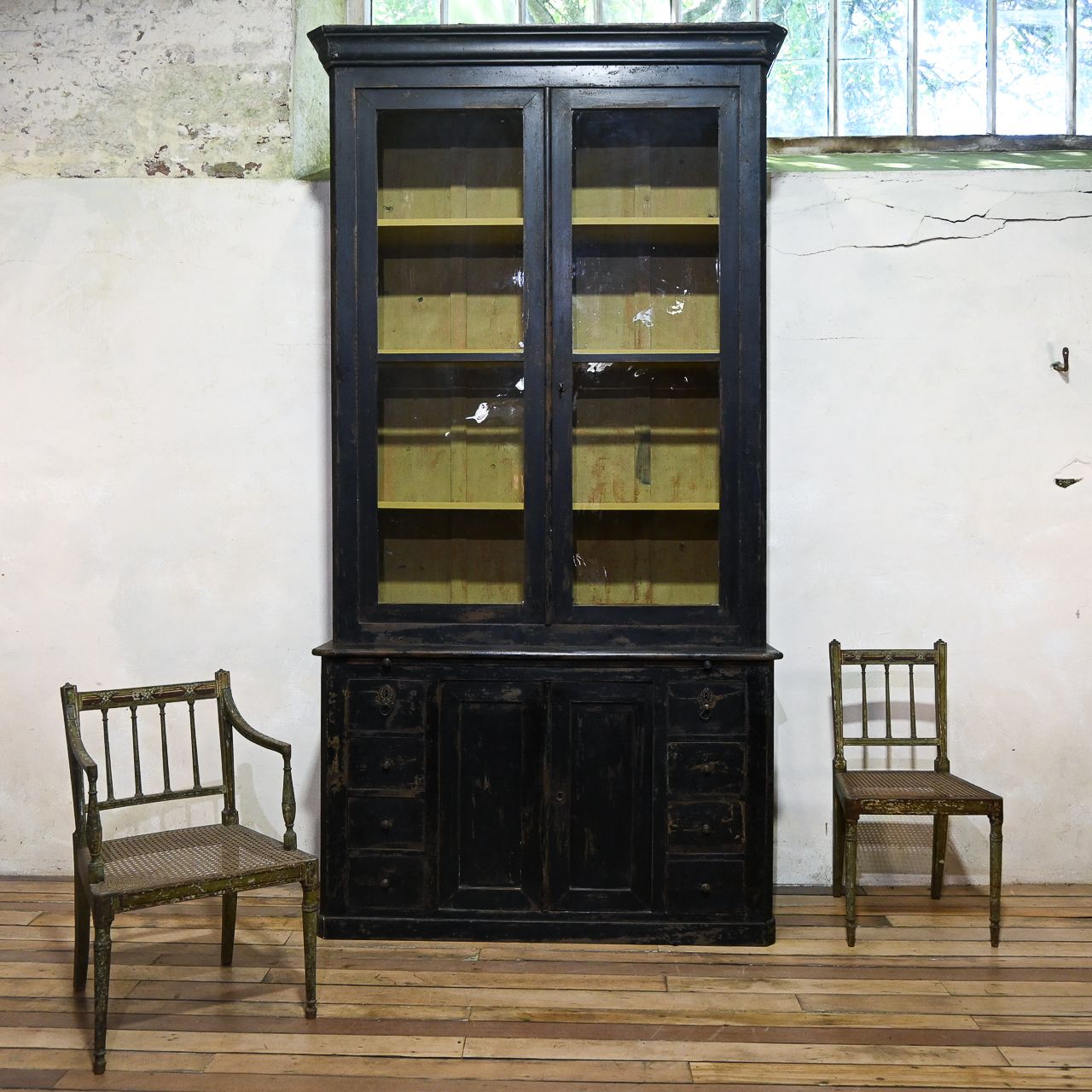 Tall 19th Century French Black Painted Glazed Cabinet photo furniture