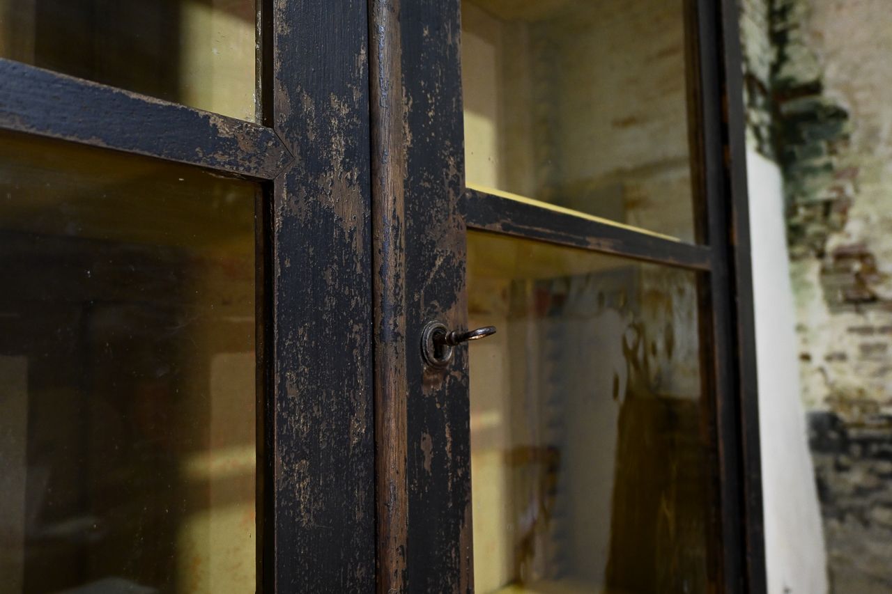 Tall 19th Century French Black Painted Glazed Cabinet photo Furniture