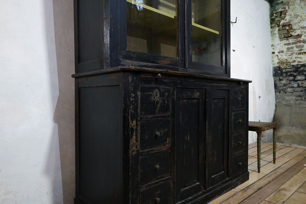 Tall 19th Century French Black Painted Glazed Cabinet photo vintage