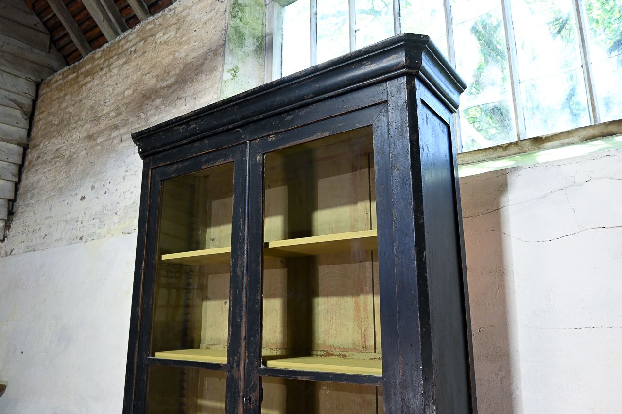 photo buy Tall 19th Century French Black Painted Glazed Cabinet