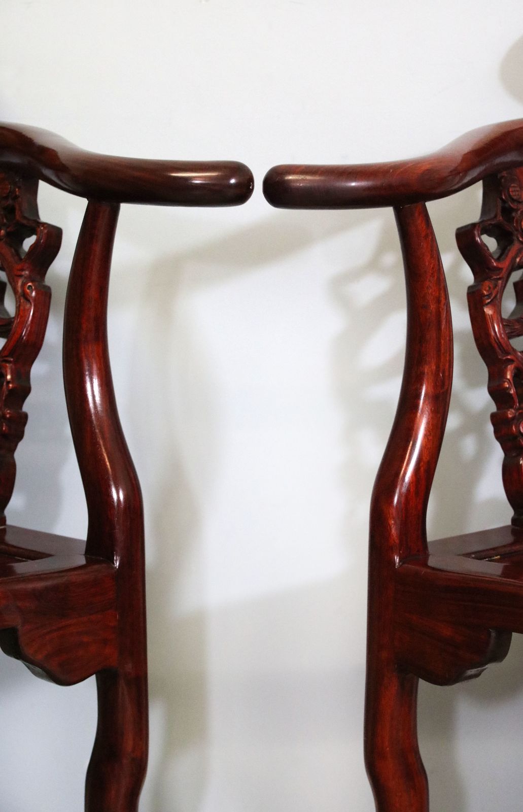 photo for sale A Pair Of 20th Century Chinese Solid Hardwood Corner Chairs.