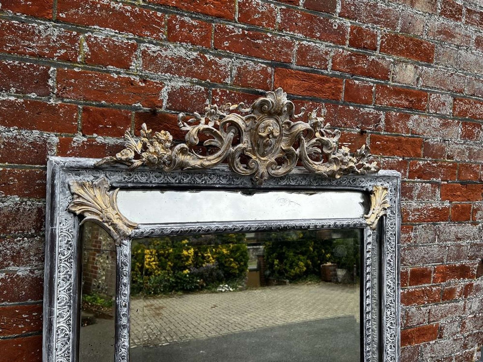 An Exceptional Large Antique French 19th C Paint & Gilt Cushion Mirror photo 1295.0