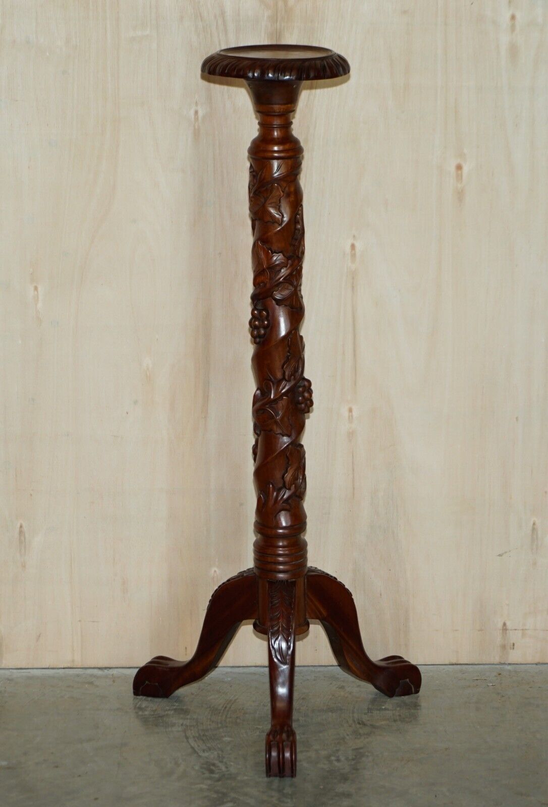 Pair Of Fruitwood Vine Hand Carved Jardiniere Display Stands Claw & Ball Feet photo for sale
