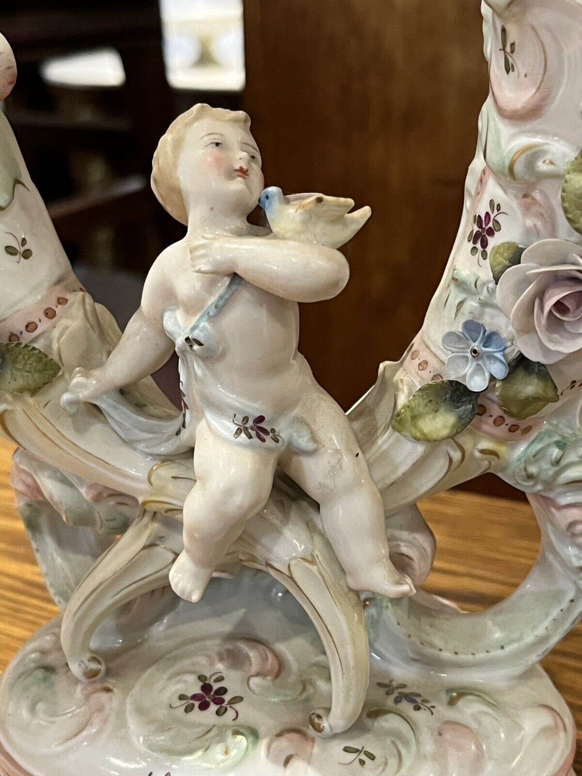 Pair Of Continental Porcelain Posy Holders photo vintage