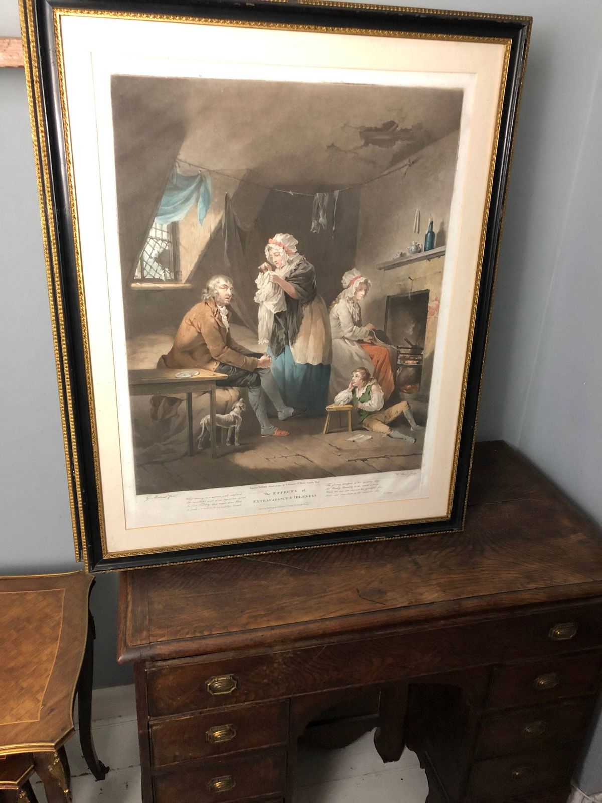 Antique Huge Rare Pair Stipple Engravings G Moreland 1794 W Ward Effects Extravagance Idleness Fruits Industry Oeconomy Hogarth Frames photo buy