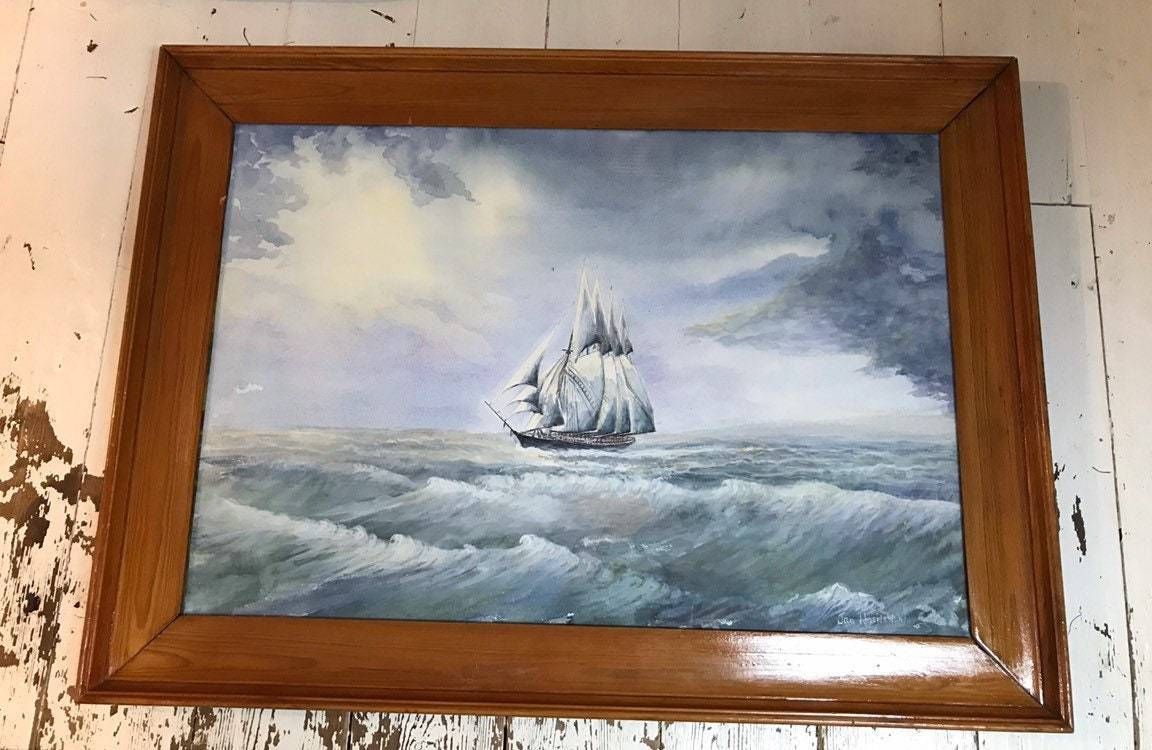 Jan Wasilewski   Polish Artist Watercolour Painting Absolutely Fine Example   Sailing Clipper Ship Stormy Seas   Huge Large Pine Frame