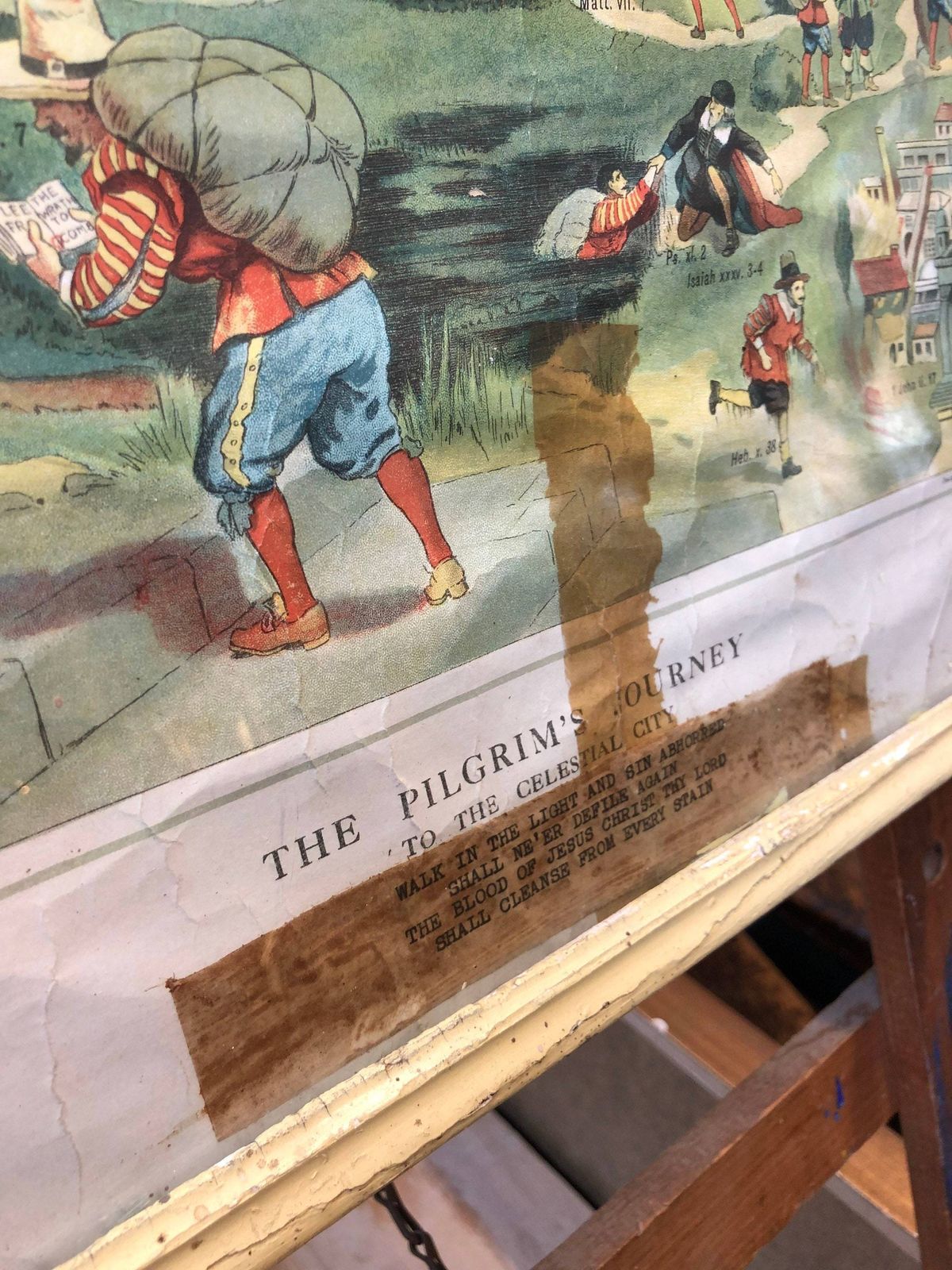 photo for sale Antique Lithograph Print The Pilgrims Journey To The Celestial City Church Chapel Baptist Guide Colour Vintage Coloured Teaching Aid