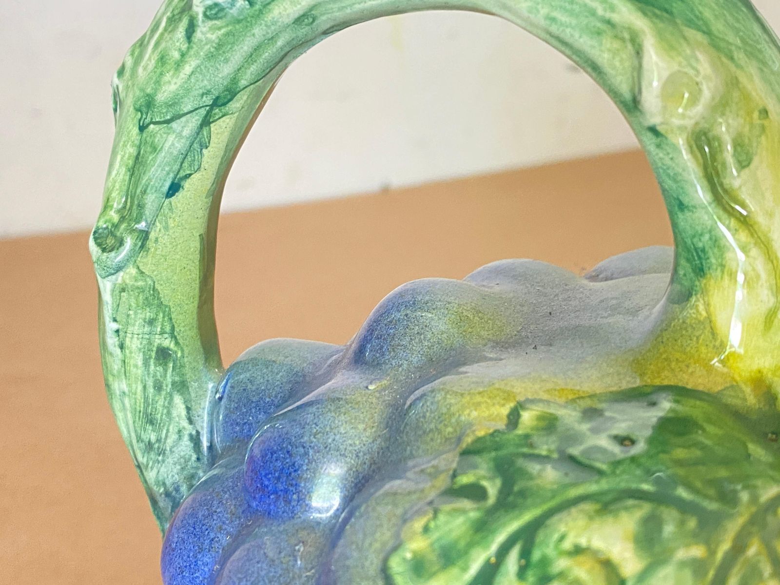 French Majolica Barbotine Grapes Pitchers, Purple And Green Color, 20 Century photo 370.0