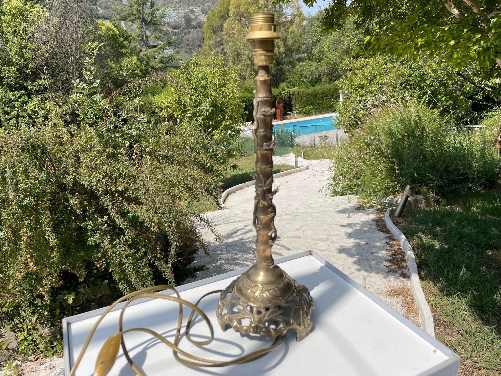 Asian Lamp In Brass And Gold Coloured, Faux Bamboo, France, Circa 1940 photo furniture
