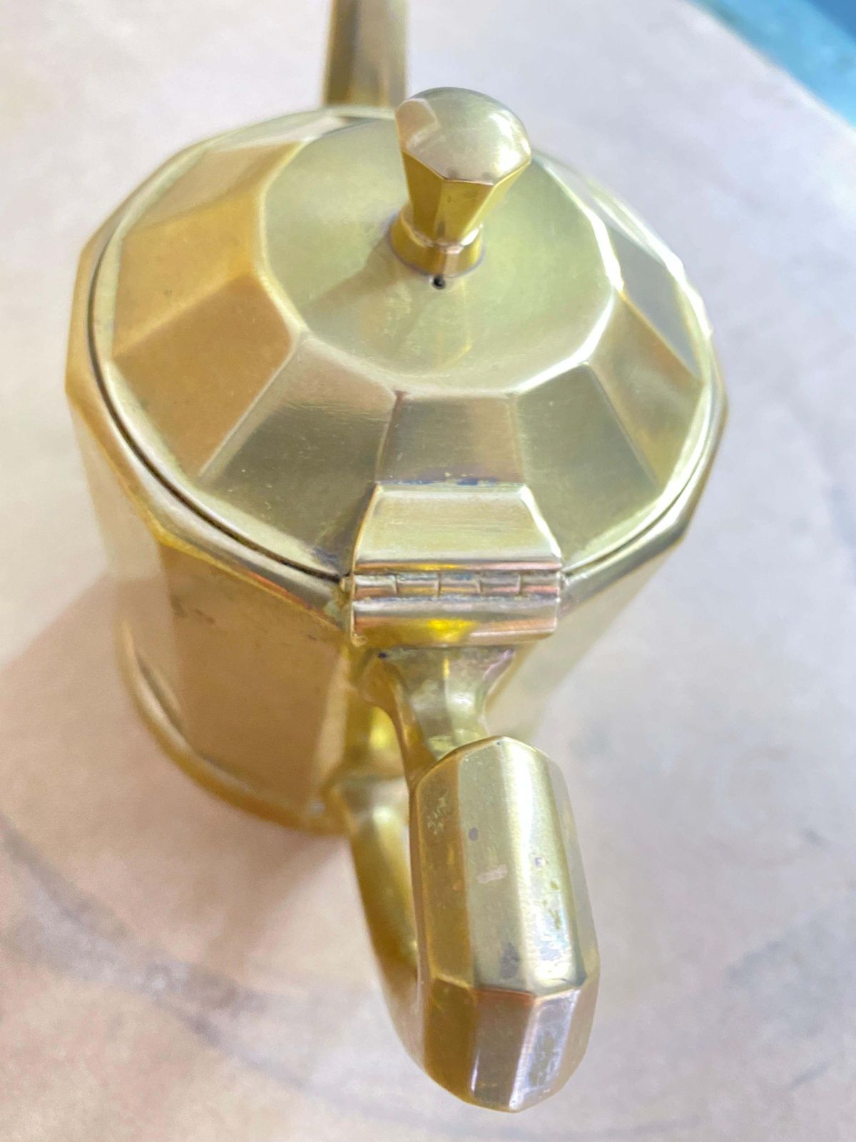 Art Deco Oreum Coffee And Sugar Pot, France 1940, Metal And Gold Style Patina photo furniture