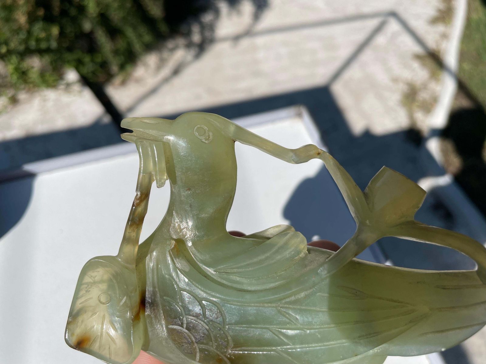 Antique Carved Figure, An Oriental, Jade Study Of Bird Of Para, China 20th photo vinterior
