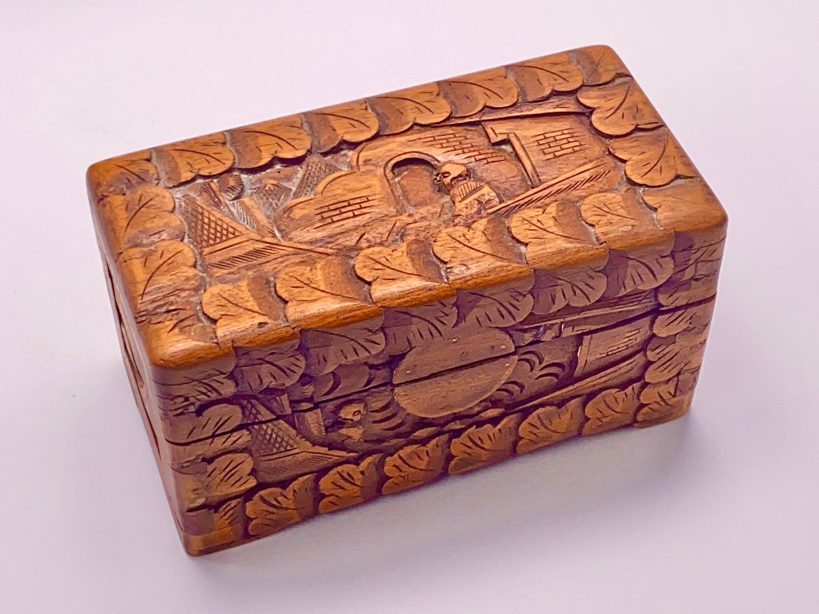 Carved Wood Chinese Box, With Landscape And Characters Decor Pattern, China 20th photo furniture