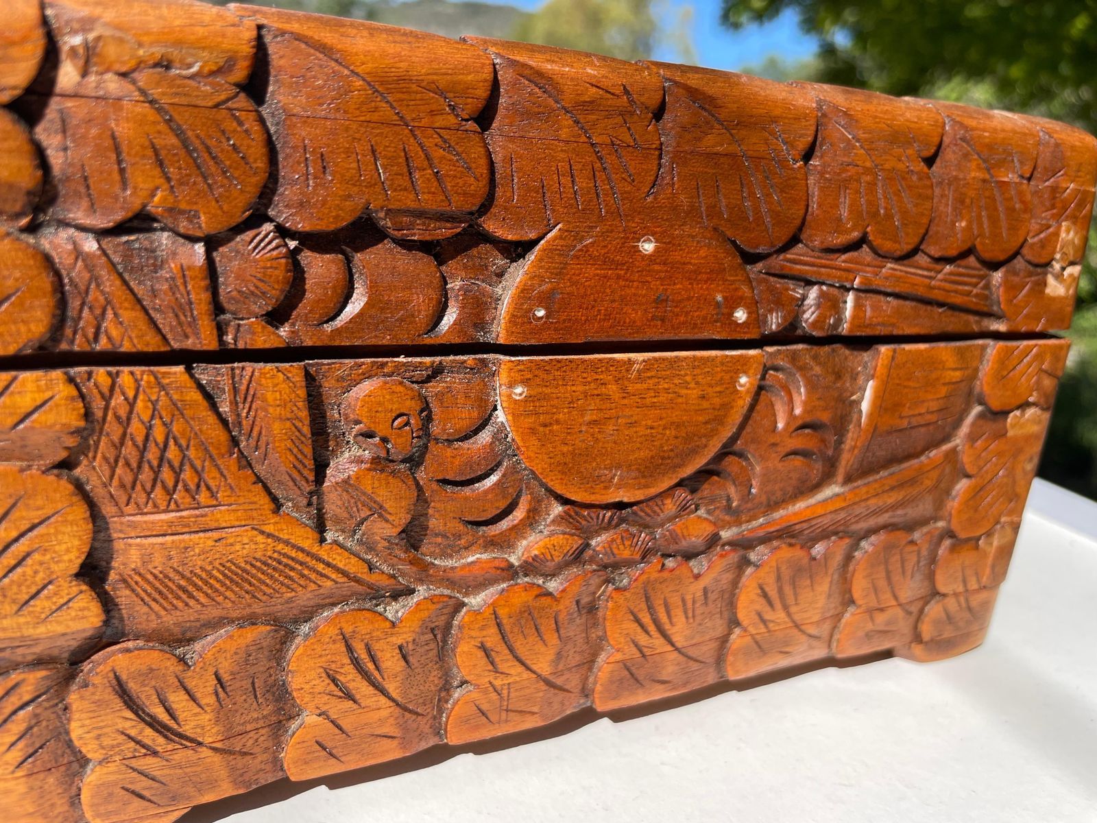 Carved Wood Chinese Box, With Landscape And Characters Decor Pattern, China 20th photo buy