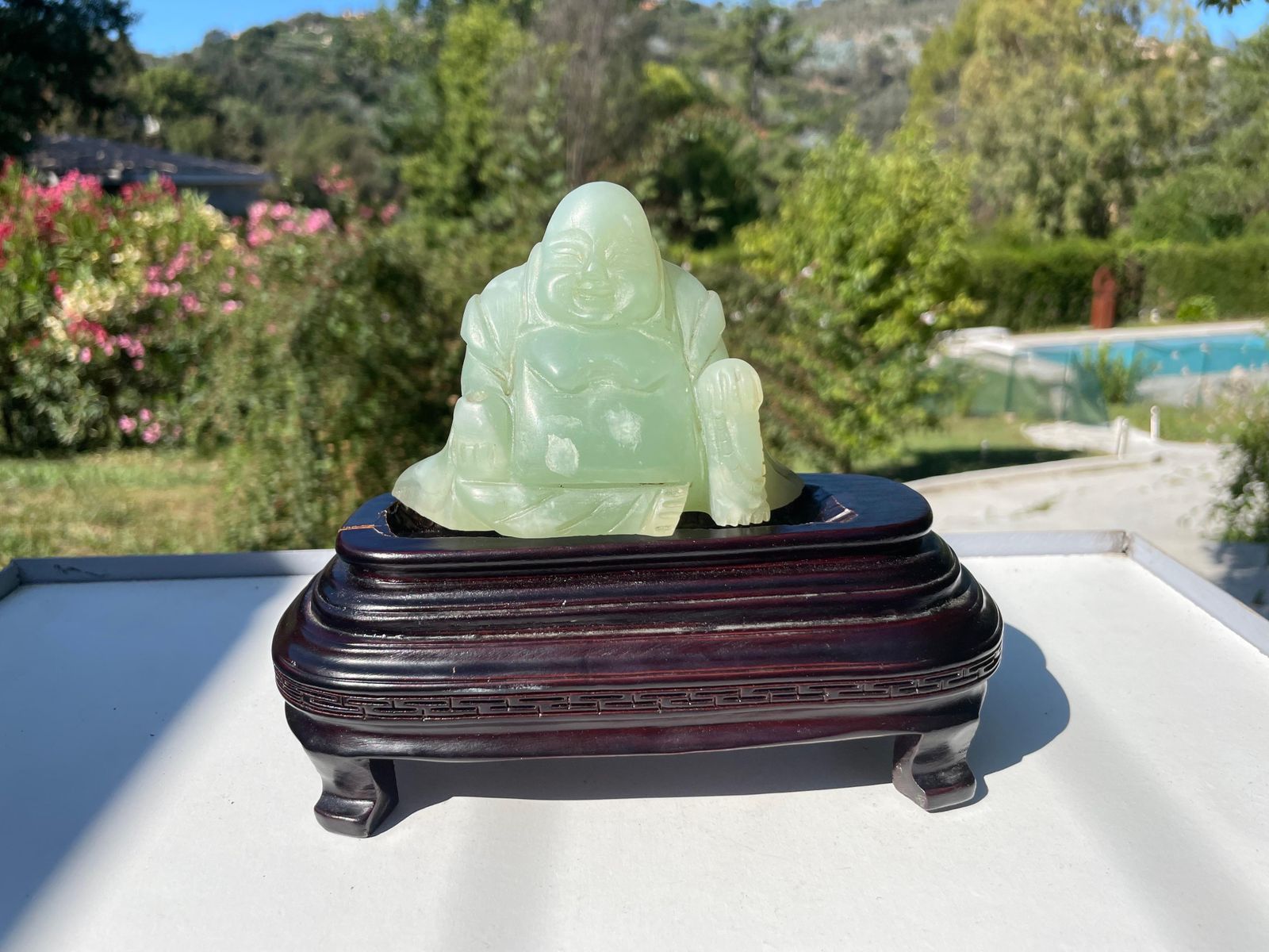 Chinese Carved Jade Figural Sculpture Of Laughing Buddha, Budai, 20th Century photo for sale