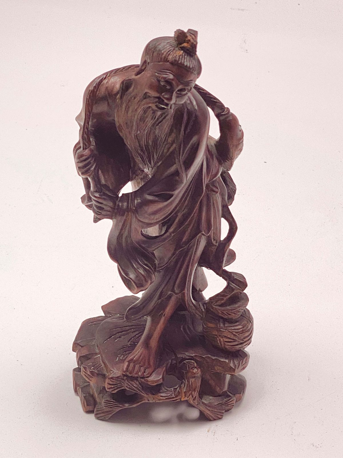 Fine Chinese Carved Wood Statue Of A Fisherman, , Circa 1900, Republic Period