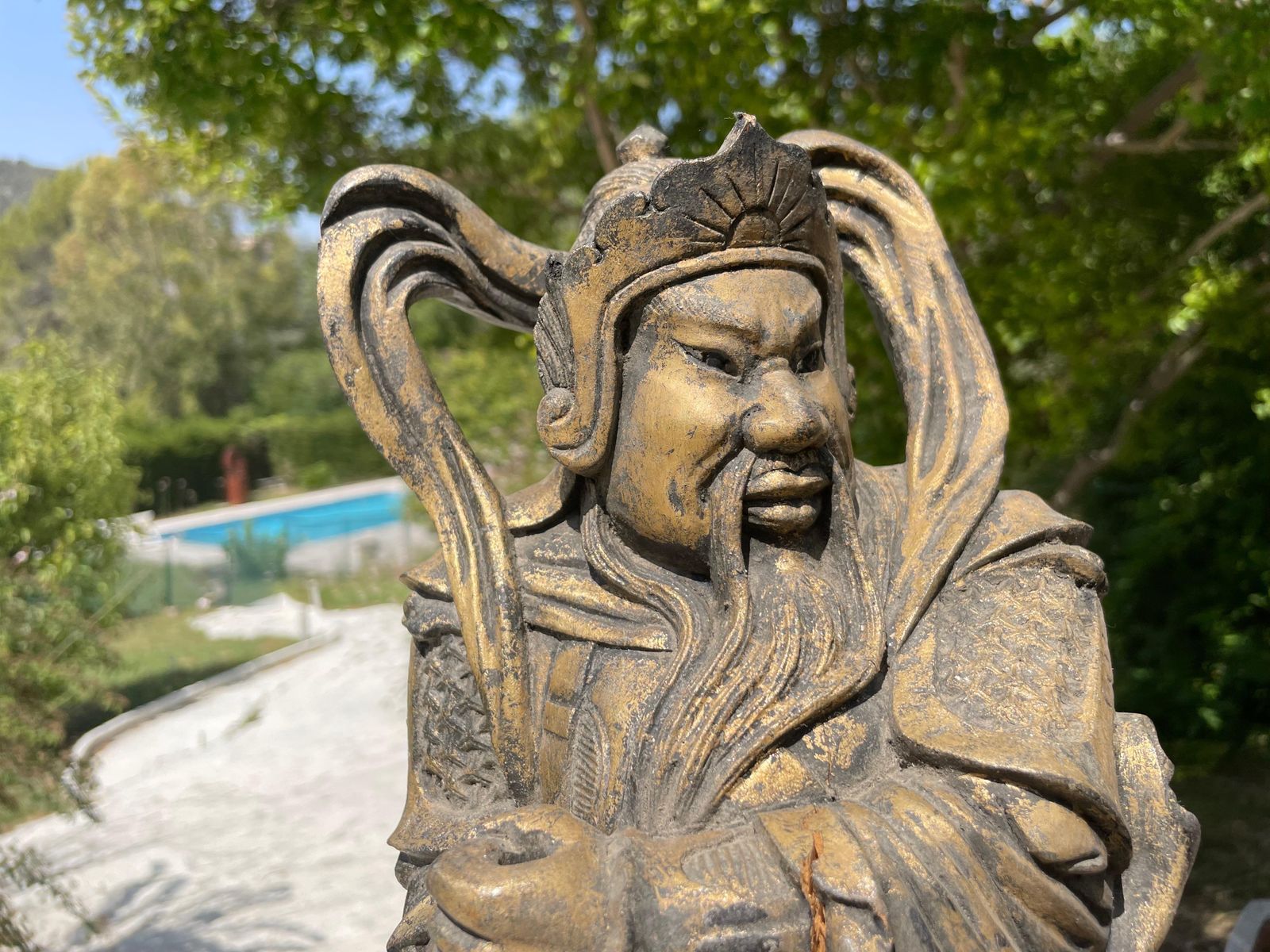 Wooden Samourai Sculpture, Early 20th Century, Gold Color, China photo Home Decor