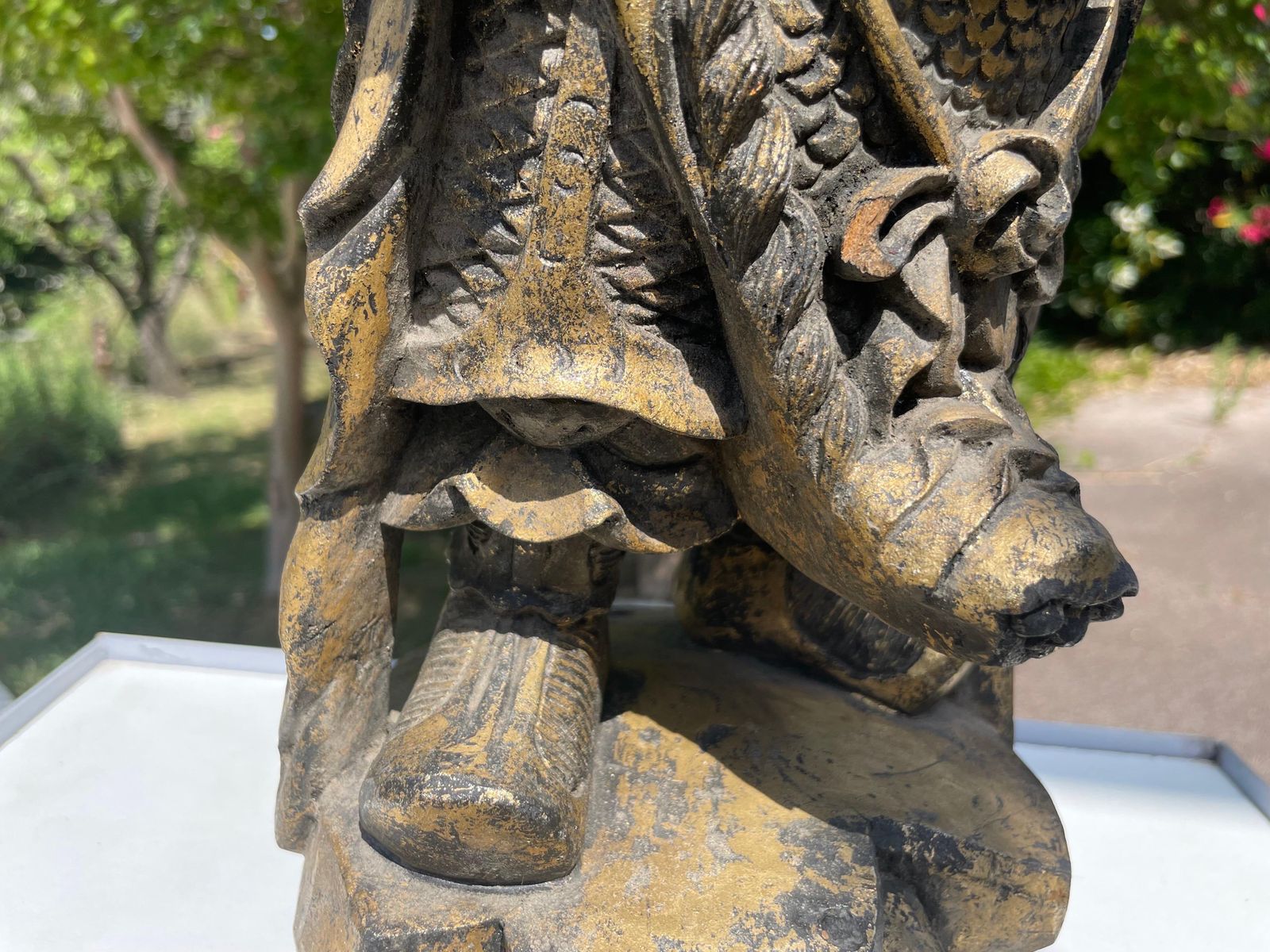 Wooden Samourai Sculpture, Early 20th Century, Gold Color, China photo buy