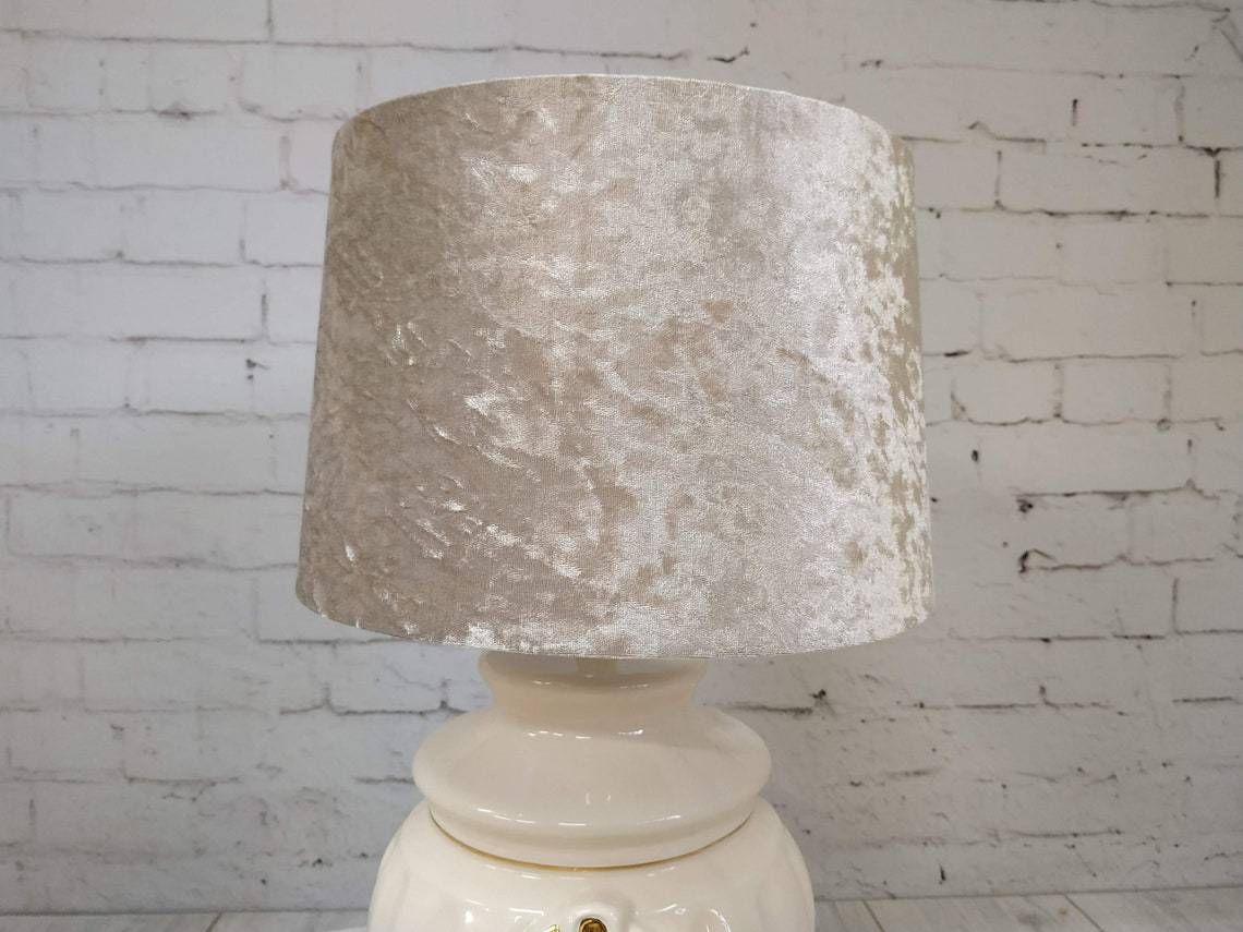 Vintage Table Lamp Light Cream Diamante Gold Art Deco Ceramic Base Shade Bling photo Lighting