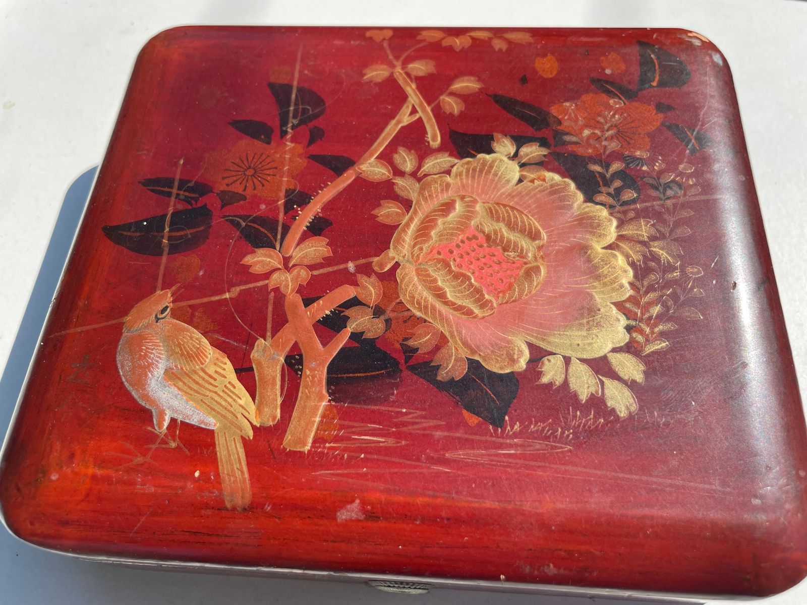 Wood Lidded Box, Hand Painted And Lacquered, Japanese,Early 20century photo 370.0