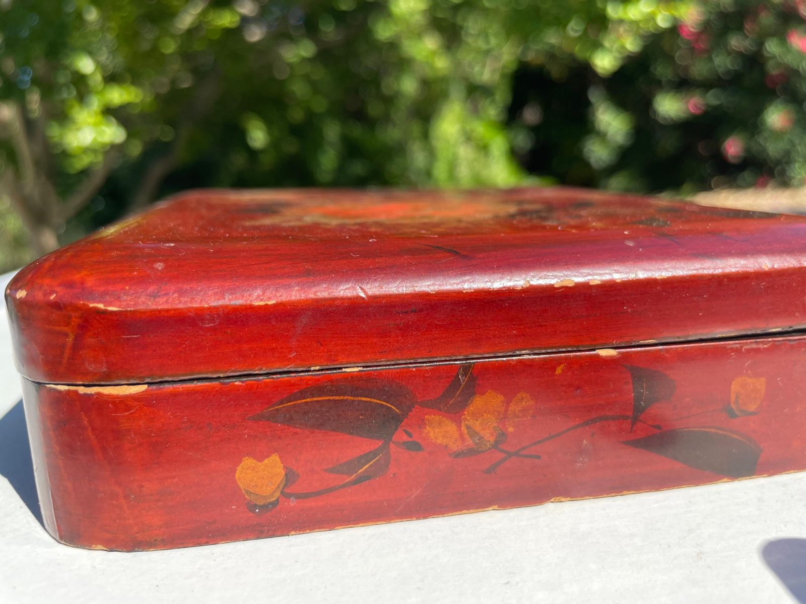 Wood Lidded Box, Hand Painted And Lacquered, Japanese,Early 20century photo buy