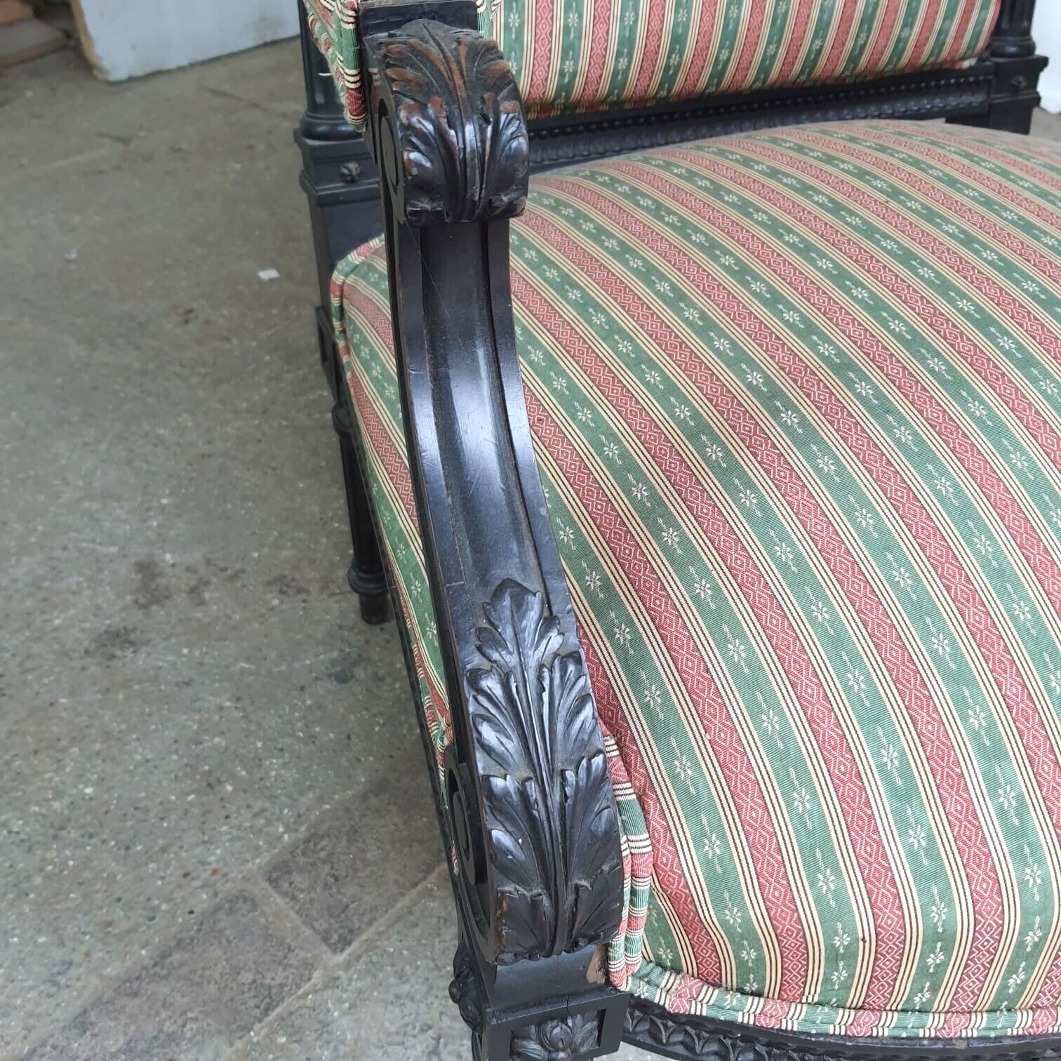 Antique Victorian Ebonised Open Armchair Deep Sprung Carved photo 225.0